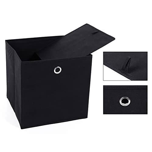 Set  de 6 Cutii de Depozitare Pliabile, Cuburi de Depozitare din tesatura, Organizator pentru Haine, Cutii pentru Jucarii cu Grommet, 30 x 30 x 30 cm, pentru Dormitor, Sufragerie, Negru SONGMICS