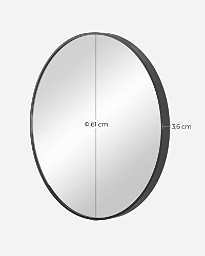 Oglinza Rotunda pe Perete, Oglinza pentru Baie, Diametru 61 cm, Rama Metalica pentru Sufragerie, Dormitor, Baie, Hol, Negru SONGMICS