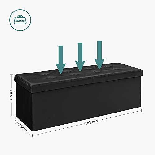 Banca-otoman pliabila de 120L, Cutie de depozitare, Cu capac rabatabil, Banca pentru pantofi, 110 x 38 x 38 cm, Capacitate de incarcare de 300 kg, Negru SONGMICS