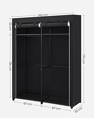 Dulap pentru Haine, Dulap de Depozitare pentru Dormitor cu 2 Bare de Asezare, Dulap Portabil din tesatura, Pliabil, Rack pentru Haine, pentru Dulap, 43 x 140 x 174 cm, Negru SONGMICS