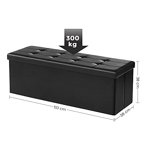 Banca-otoman pliabila de 43 de inch, Cutie de depozitare, Scaun pentru picioare, Masa de cafea, sezut tapitat, Piele sintetica, Suporta pana la 660 lb, Negru U SONGMICS