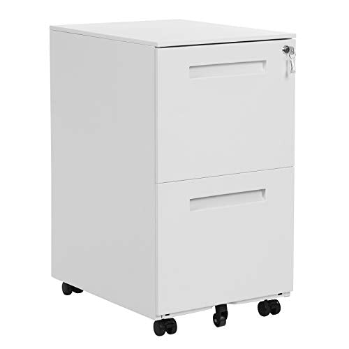 Cabinet de Fisiere Mobil , cu 2 Sertare, Blocabil, pentru Documente de Birou, Fisiere Suspendate, Pre-Asamblat, 39 x 45 x 69,5 cm (L x l x i), Alb SONGMICS