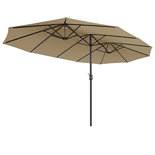 Umbrela Dubla de Gradina de 4,6 x 2,7 m, Umbrela de Patio Extra Mare, Tandem de Umbre pentru Soare, Protectie UPF 50+, Manivela, pentru Piata in Aer Liber Gradina Terasa, Fara Baza, Taupe SONGMICS