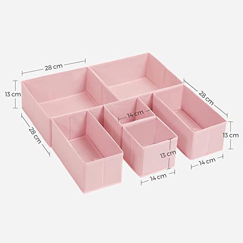 Organizatoare de sertare , divizoare pentru sertare, set de 6, cutii pliabile din material textil pentru sosete, lenjerie intima, sutiene, cravate, saluri, roz SONGMICS