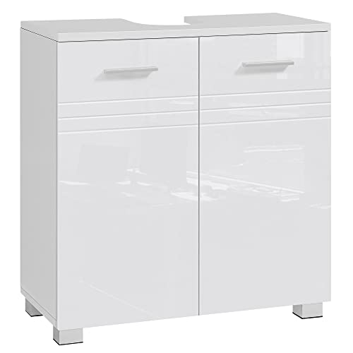 Cabinet Baie cu Dubla Usa, Raft Reglabil, Balamale cu Inchidere Lenta pentru Baie, 60 x 30 x 63 cm, Alb, VASAGLE