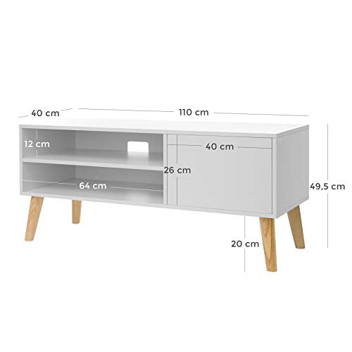 Stand TV Scandinavian, Consola TV Retro, Centru de Divertisment pentru Televizor Flat, Console de Jocuri, in Camera de Zi, Camera de Divertisment, Birou, Alb, VASAGLE