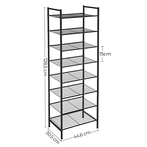 Suport pentru Pantofi Slim cu 8 Etaje, Stand pentru Organizarea Pantofilor, 16-24 de Perechi de Pantofi, Economisire de Spatiu cu Capacitate Mare, Stand Vertical pentru Pantofi din Metal, 44.6 x 30.5 x 128.5 cm, Negru SONGMICS