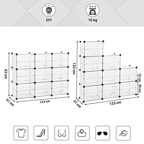 Raft Cubic cu Usi, Raft pentru Pantofi, Unitate de Organizare din Plastic cu Separatoare, Cuie de Cauciuc Incluse, pentru Garderoba, Sufragerie, Dormitor, Alb SONGMICS