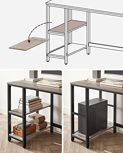 Birou calculator, cu 2 rafturi pe stanga sau dreapta, cadru de otel, design industrial, gri - negru, 120 x 60 x 75 cm, Vasagle