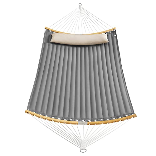 Hamac Dublu Cu Perne , Hamac Matlasat cu Extensii de Bambus Curbate Detasabile, Pat Leagan cu Perna, tesatura Oxford, 200 x 140 cm, Capacitate de incarcare 225 kg, Maro si Gri SONGMICS