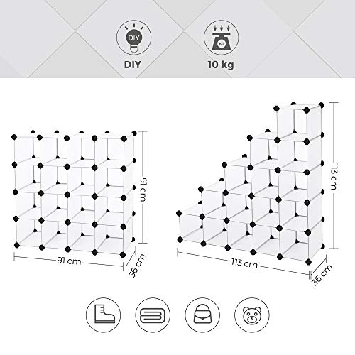 Raft pentru Pantofi cu imbinari, Organizator de Stocare Rectangular, Unitate de Raft Modular DIY cu 15 Compartimente, Dulap Metalic cu Usi, Alb SONGMICS