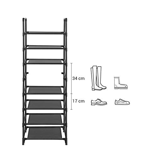 Suport pentru Pantofi cu 8 Etaje, Raft pentru Pantofi, Organizator pentru Pantofi, Economisire de Spatiu, 28 x 46 x 145 cm, Structura din Metal, Rafturi din tesatura netesuta, pentru Hol, Dormitor, Negru SONGMICS