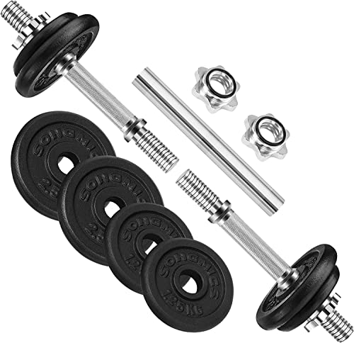 Set de gantere  2 in 1, 2 gantere ajustabile din fonta de 15 kg cu bara suplimentara pentru barbell, antrenament de fitness, ridicarea greutatilor, la sala de sport la domiciliu, negru SONGMICS