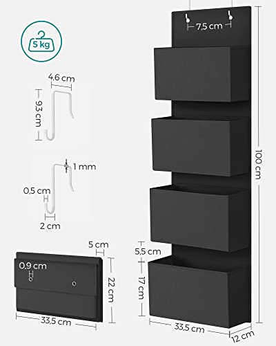 Depozitare de Usa  cu 4 Buzunare, Organizator de Depozitare de Perete, Practic si Spatios, pentru Camera Copiilor, Birou, Dormitor, 33.5 x 12 x 100 cm, Negru SONGMICS