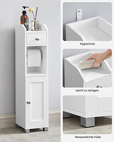 Cabinet Toaleta, Cabinet pentru Baie, Etajera pentru Baie cu Raft Reglabil, Picioare Waterproof, Potrivit pentru Spatii Mici, Alb., VASAGLE