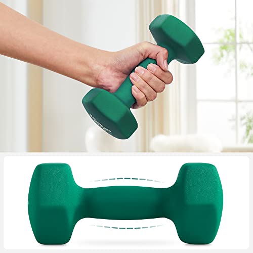 Set de gantere , 2 x 4 kg, gantere din neopren, antrenamente la sala acasa, rezistente la apa si anti-alunecare cu finisaj mat, 20,5 x 9 cm, verde SONGMICS