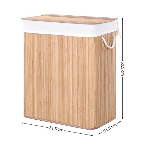 Cos de rufe cu capac, Cos de rufe cu sac detasabil, Cos de haine cu cleme si manere, Pliabil, 100L, pentru Camera de spalat, Dormitor, Natural SONGMICS