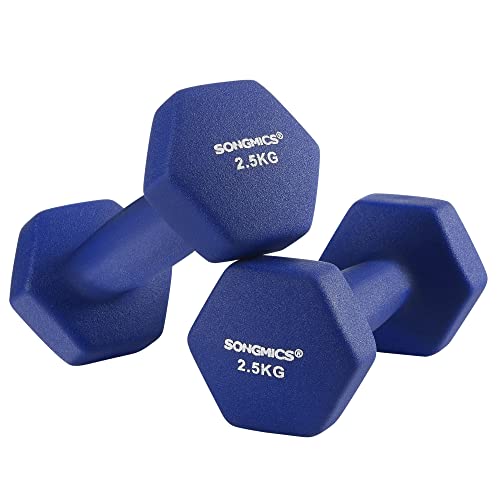 Set de 2 gantere , 2 x 2,5 kg, gantere nealunecatoare din neopren cu finisaj mat, antrenament acasa, exercitii de fitness, albastru SONGMICS