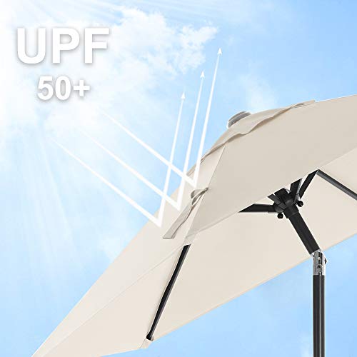 Umbrela de Gradina de 197 cm, Protectie UPF 50+, Parasolar de Soare, inclinare la 30° in 2 Directii, Manivela pentru Deschidere si inchidere, pentru Gradini in Aer Liber, Piscine, Balcoane, Terasa, Baza nu este Inclusa, Bej SONGMICS