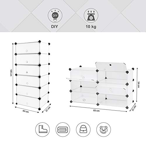 Raft pentru Pantofi cu imbinare 6 Cuburi, Dulap Garderoba de Tip Stand, Organizator de Depozitare, Dulap pentru Camping, Cupe pentru Cabinet, Rafturi 43 x 31 x 105 cm SONGMICS