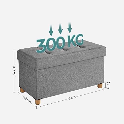 Banca pliabila cu spatiu de depozitare si capac, Baza din lemn masiv, Capacitate de 65 L economisind spatiu, pana la 300 kg, 76 x 38 x 40 cm SONGMICS