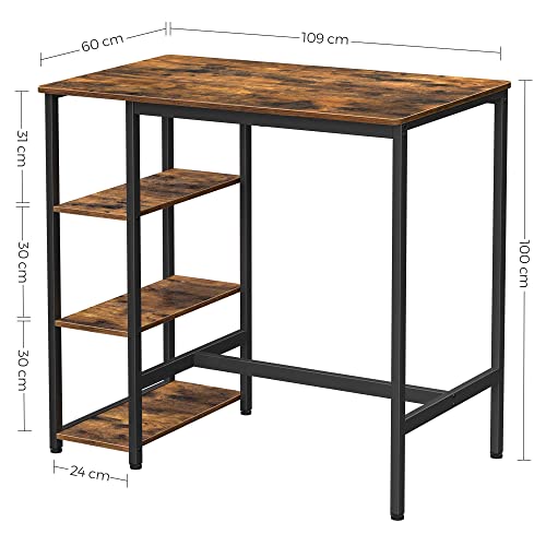 Masa de Bar, Masa de Bucatarie, Masa de Dining cu 3 Rafturi, Structura Stabila din Otel, Potrivita pentru Bar, Petreceri, Crame, Restaurante, 109 x 60 x 100 cm, Stil Industrial, Usor de Asamblat, Maro Rustic ., VASAGLE