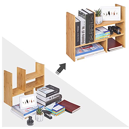 Organizator de Birou, 3 Module Adaptable, Suport pentru Masa DIY Compact, Mica Biblioteca Decorativa pentru Birou, Bucatarie, Baie, Bambus Natural SONGMICS