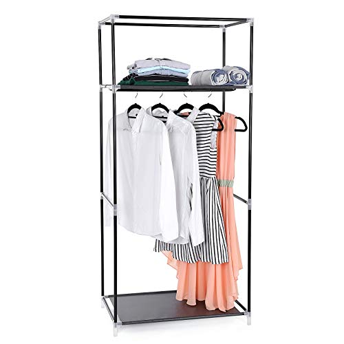 Dulap din Textil, Dulap Pliabil cu Bara de Asezare, Rack pentru Haine Singular, Organizator de Depozitare pentru Genti, Jucarii, Pantofi, Sufragerie, Dormitor, Vestiar, 75 x 45 x 160 cm, Negru SONGMICS