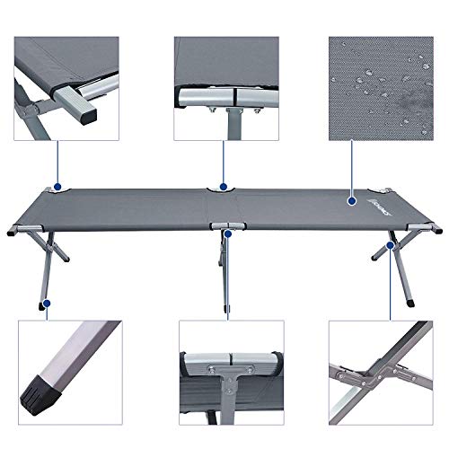 Pat pliabil pentru camping, pat de tabara stabil, portabil, 210 x 72 x 45 cm, capacitate maxima de incarcare statica de 260 kg, pentru calatorii in aer liber, gri SONGMICS