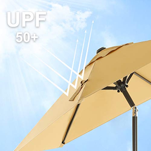 Umbrela de Gradina de 197 cm, Protectie UPF 50+, Parasolar de Soare, inclinare la 30° in 2 Directii, Manivela pentru Deschidere si inchidere, pentru Gradini in Aer Liber, Piscine, Balcoane, Terasa, Baza nu este Inclusa, Taupe SONGMICS