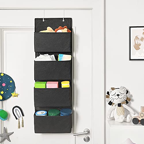 Depozitare de Usa  cu 4 Buzunare, Organizator de Depozitare de Perete, Practic si Spatios, pentru Camera Copiilor, Birou, Dormitor, 33.5 x 12 x 100 cm, Negru SONGMICS