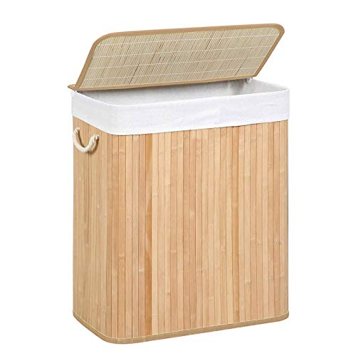 Cos de rufe cu capac, Cos de rufe cu sac detasabil, Cos de haine cu cleme si manere, Pliabil, 100L, pentru Camera de spalat, Dormitor, Natural SONGMICS