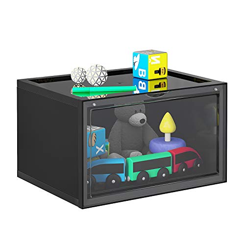 Cutii pentru Pantofi, Set de 6 Organizatoare pentru Pantofi Suprapunere cu Usa Transparenta, Stocare pentru Pantofi din Plastic, Potrivite pentru Marimea 45 UK, 36 x 28 x 22 cm, Negre SONGMICS