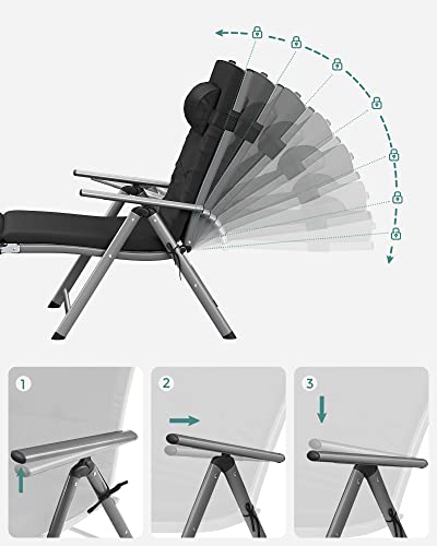 sezlong pliabil, sezlong cu saltea de 6 cm, Tetiera detasabila, Aluminiu rezistent la coroziune, Respirabil, Confortabil, Reglabil, Capacitate maxima de incarcare 150 kg, Negru SONGMICS