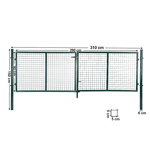 Poarta Metalica pentru Gradina , Gard Galvanizat cu incuietoare, 150 x 315 cm, SONGMICS