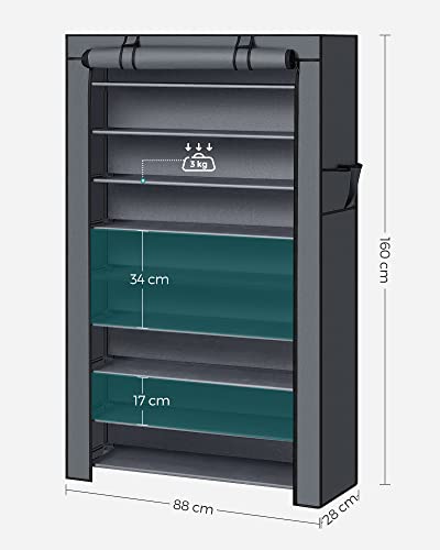 Suport pentru Pantofi cu 10 Etaje cu Husa Anti-Praf, Dulap pentru Stocarea Pantofilor, Organizator pentru pana la 40 de Perechi de Pantofi, in Living, Hol, 88 x 28 x 160 cm, Gri SONGMICS