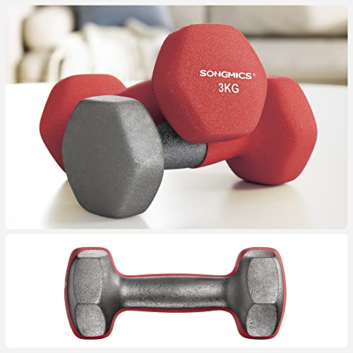 Set de 2 gantere , 2 x 3 kg, gantere nealunecatoare din neopren cu finisaj mat, antrenament acasa, exercitii de fitness, rosu SONGMICS