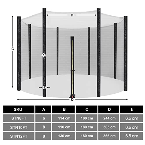 Plasa de Siguranta pentru Trambulina inlocuitoare, pentru Trambuline Rotunde cu Diametrul de 305 cm (10 ft), Plasa de Siguranta pentru 8 Stalpi Drepti, Plasa de Protectie din Plasa, Negru SONGMICS