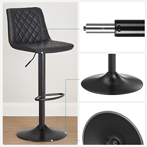 Set de 2 Scaune de Bar cu inaltime Reglabila din Metal, Cu Spatar si Suport pentru Picioare, Cu Husa si Umplutura din PU pentru Dining Room, Bucatarie, Camera de Zi, suportand pana la 120 kg SONGMICS