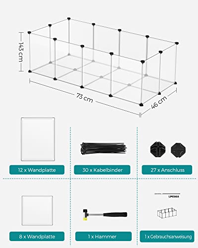 Cusca pentru Animale de Companie, Parc pentru Cobai cu Fund, Cusca din Plastic Transparent DIY pentru Hamsteri, Iepurasi, Arici, Habitat pentru Exercitii pentru Animale Mici, Alb SONGMICS