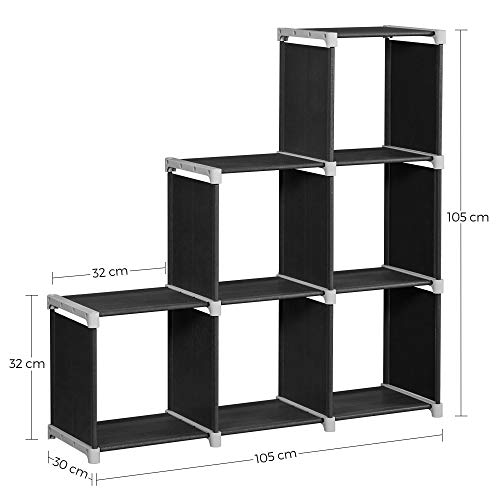 Raft cu 6 cuburi, Raft de depozitare DIY cu 6 cutii de depozitare, Organizator multifunctional cu design modular, Cadru din metal rezistent, Include ciocan din cauciuc, 105 x 30 x 105 cm, Negru LSN66BK SONGMICS