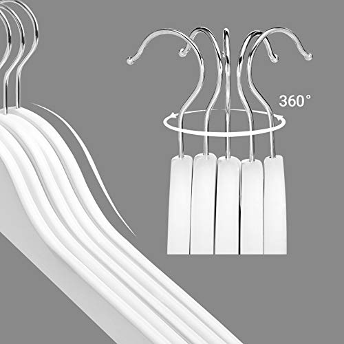 Umerase pentru Paltoane, Set de 20, Umerase din Lemn cu Umeri cu Gauri, Umerase din Lemn Masiv, Carlig Rotativ la 360 de Grade, Antialunecare, Lungime de 44 cm, Alb SONGMICS