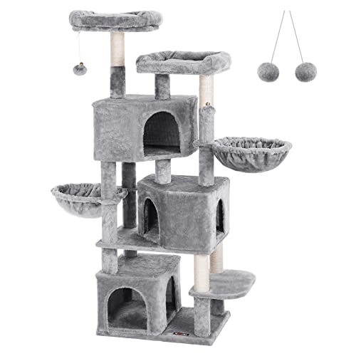 Ansamblu de joaca mare pentru pisici cu 3 pesteri pentru pisici, 164 cm Turn pentru pisici, Gri deschis FEANDREA