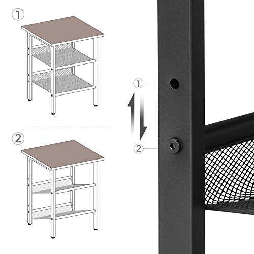 Masa laterala, masa de noapte, masa de capat cu 2 rafturi din plasa reglabile, asamblare usoara, stil industrial pentru sufragerie, dormitor, cadru din otel stabil, maro rustic si negru, VASAGLE