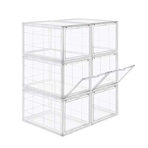 Cutie pentru Pantofi, Organizator de Pantofi Suprapunere, Stocare pentru Pantofi din Plastic cu Usa Transparenta, Usor de Asamblat, Set de 6, 28 x 36 x 22 cm, Potrivite pentru Marimea 45 UK, Transparente SONGMICS