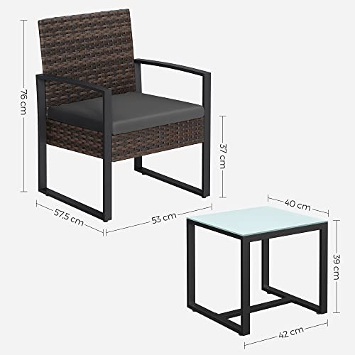 Set de Mobilier pentru Balcon  , Set de Lounge din PE Poliratan, Masa si 2 Scaune, Mobilier de Curte, Montaj Usor, pentru Exterior, pentru Patio, Balcon, Gradina, Negru/Gri SONGMICS