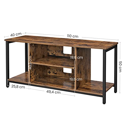 Stand TV pentru Televizoare de pana la 50 de Inch, Cabinet TV cu Rafturi Deschise, Consola TV pentru Camera de Zi, Camera de Divertisment, Maro Rustic si Negru, VASAGLE