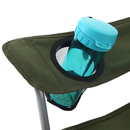 Scaun pliabil pentru camping, Scaun de exterior cu suport pentru brate, tetiera si suport pentru pahar, Structura stabila, Capacitate maxima de 150 kg, Verde SONGMICS