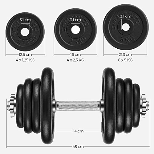 Set de 2 gantere din fonta , 2 x 30 kg placi de greutate, reglabile pentru barbati si femei, antrenament de fitness, ridicarea greutatilor, sala de sport la domiciliu, negre SONGMICS