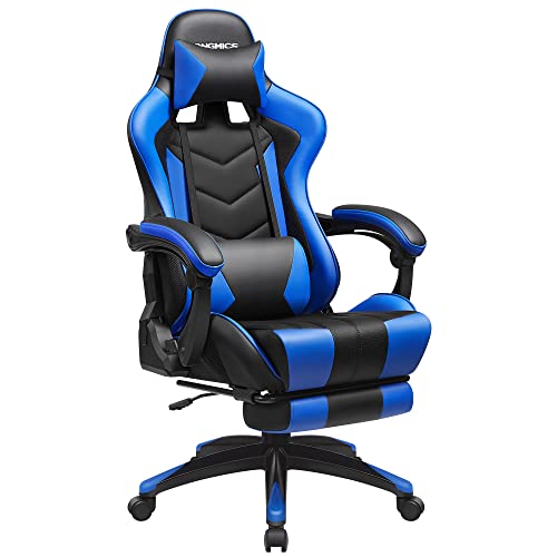 Scaun de Gaming, Scaun de Birou Ergonomic, Scaun de Birou, Suport Extensibil pentru Picior, Unghi de inclinare 90°-135°, Capacitate Maxima de 150 kg, Negru/Albastru SONGMICS